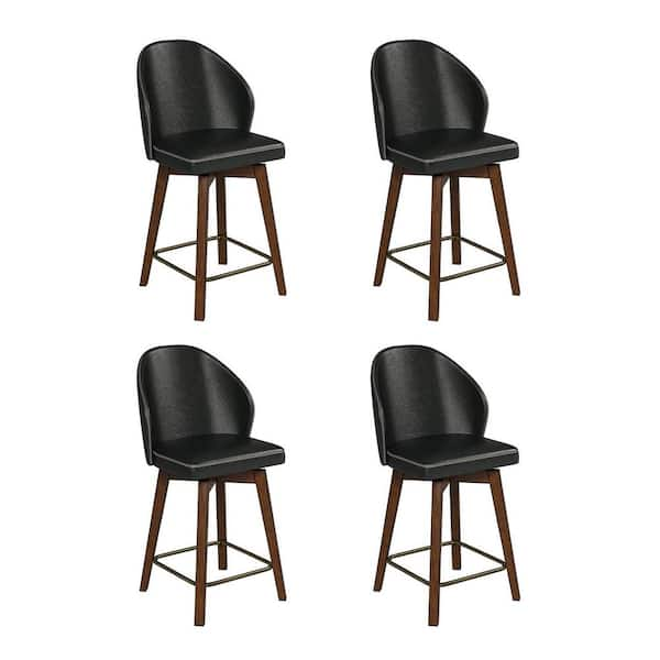 JAYDEN CREATION Lothar Mid-Century Modern Swivel Stool Set of 4 with Solid Wood Legs-BLACK