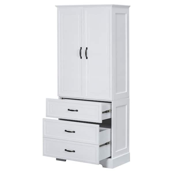 YSQCAR 29 in. W x 16 in. D x 69 in. H Freestanding White Linen Cabinet with 2-Doors and Adjustable Shelves