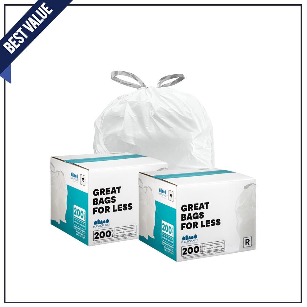 Plasticplace Custom Fit Trash Bags simplehuman Code P Compatible (100 Count) White Drawstring Garbage Liners 13-16 Gallon / 50-60 Liter 23.75 inch x