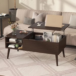 39 in. W Lift Top Rectangle Espresso Wood Coffee Table With Hidden Compartment and Storage Shelf
