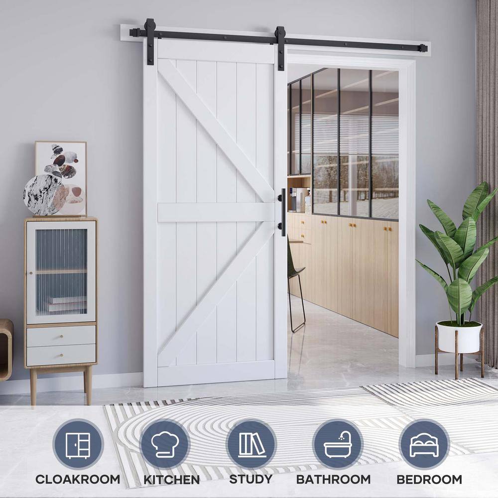 White K-Frame MDF Sliding Barn Door with Hardware Kit
