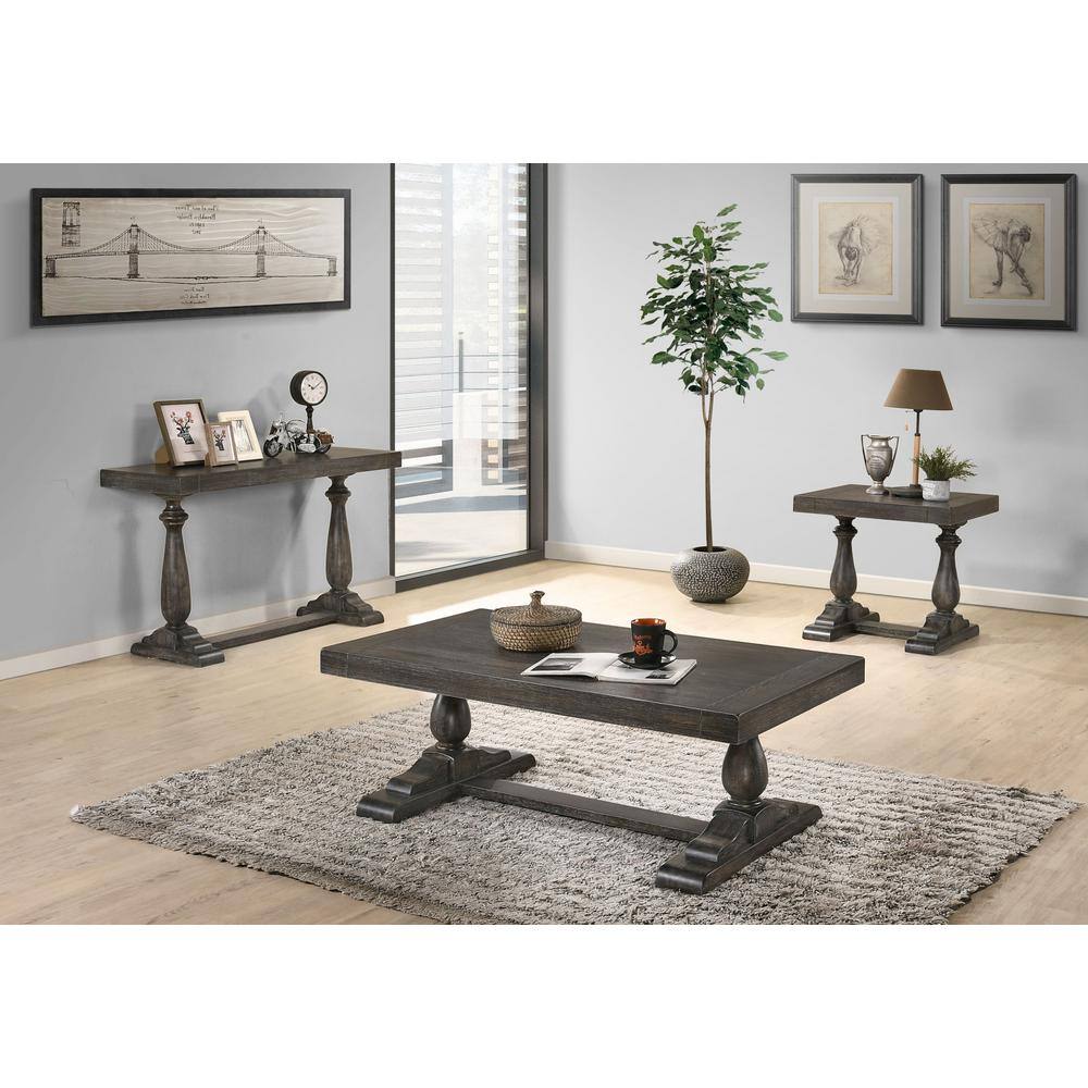 Amy 27" Distressed Gray Wood End Table with Double Pedestal Base