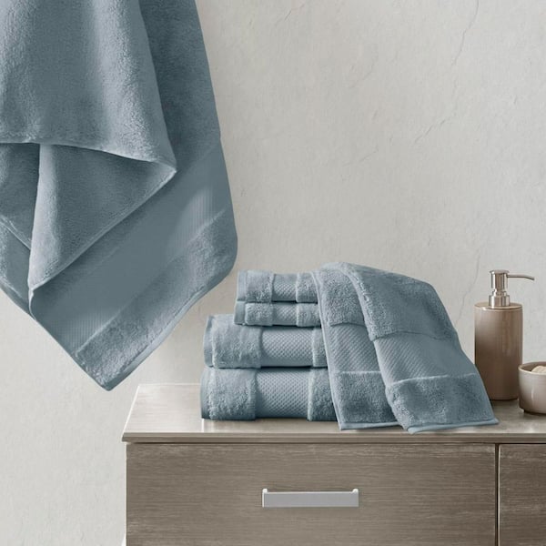 Turkish 6-Piece Blue Cotton Bath Towel Set