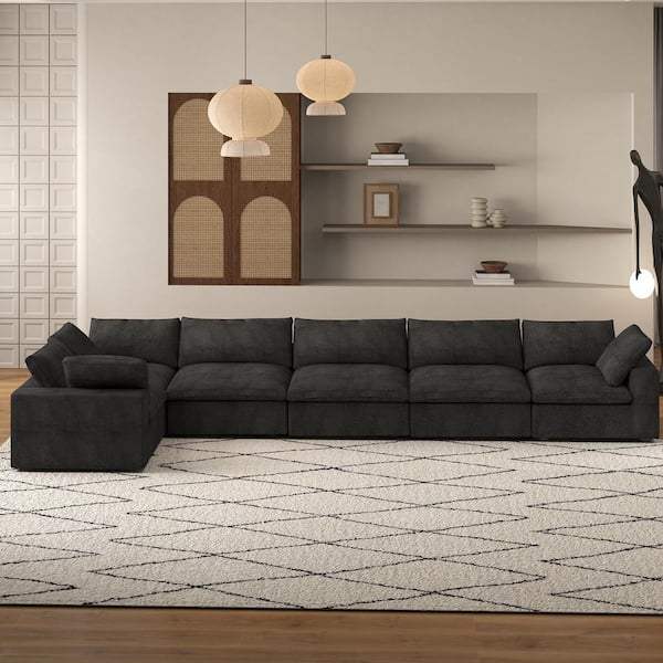 Magic Home 158 in. Modern U Shape Modular 6-Seat Fabric Sectional Sofa Couch for Apartment, Black