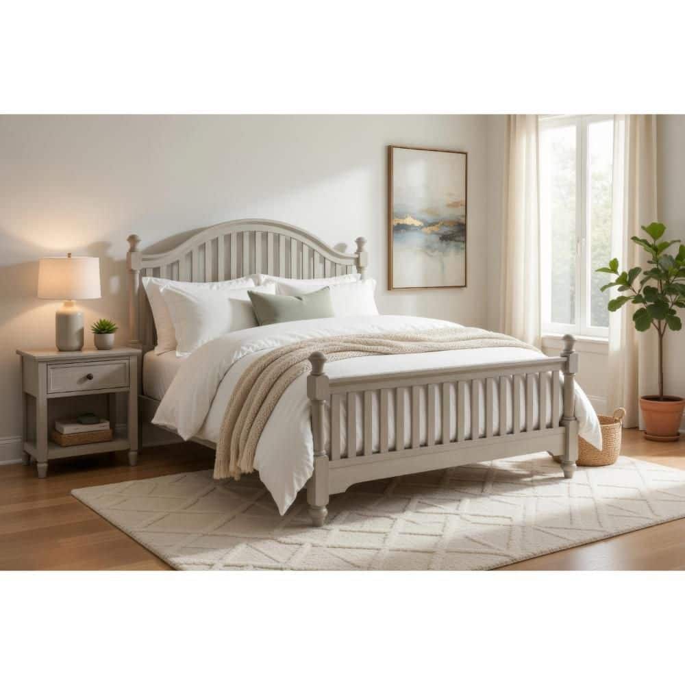 Mozz Light Gray Wood Frame King Panel Bed with Arched Headboard price history on PriceWatchPro