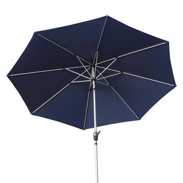 Tileon 10 ft. Aluminium Market Patio Umbrella with Push Button Tilt&Crank, 8 Sturdy Ribs, UV Protection Waterproof in Navy Blue