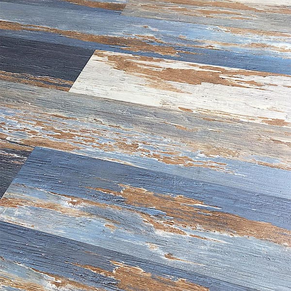 Deco Products COLORS Glue Down Floor and Wall DIY Old Blue Sea Aged 6 in. x 36 in. Multi-Tonal Luxury Vinyl Plank (30 sq. ft./case)