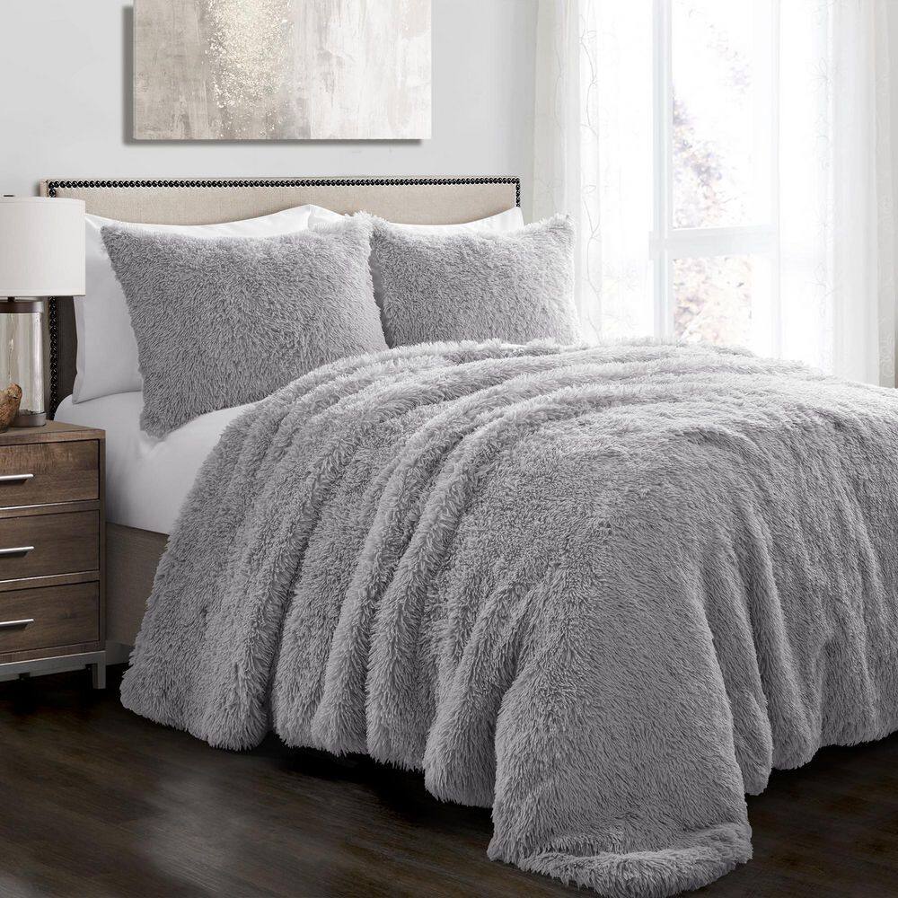 Emma Faux Fur 3 Pieces Light Gray Solid Microfiber Full/Queen Comforter Set price history on PriceWatchPro