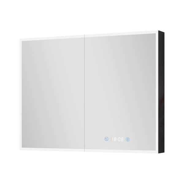 48 in. W x 36 in. H Rectangular Aluminum Flowing LED Light Surface Mount Medicine Cabinet with Mirror Dimmable