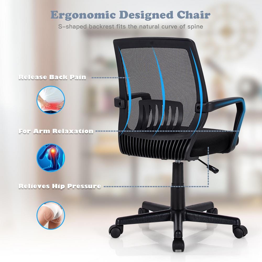 Ergonomic Mid-Back Black Mesh Executive Swivel Office Chair