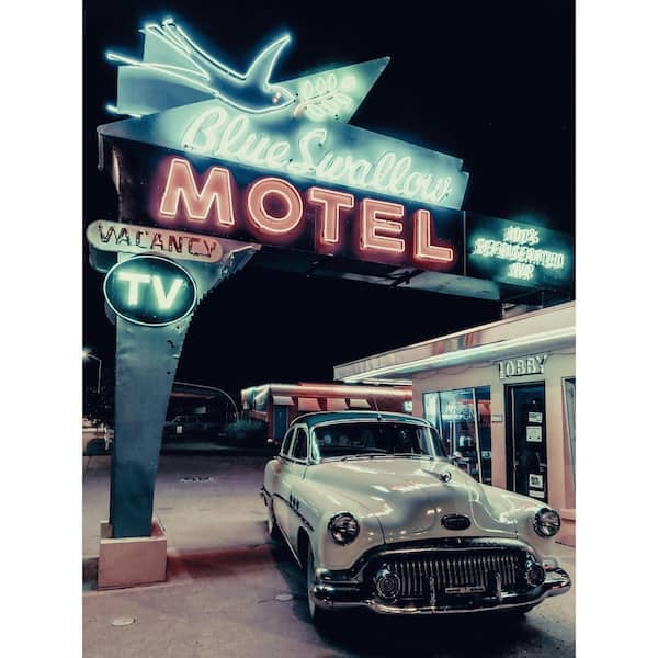Vintage Motel Getaway Car by Grotto Studios 1 Piece Unframed Graphic Print Abstract Poster Art Print 30 in. x 40 in.
