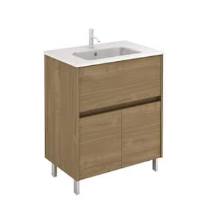 Band 28 in. W x 18 in. D Bath Vanity One Drawer and Two Doors in Toffee Walnut with Vanity Top in White with White Basin