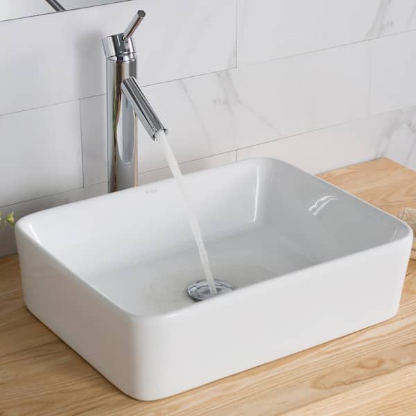 KRAUS Rectangular Ceramic Vessel Bathroom Sink in White