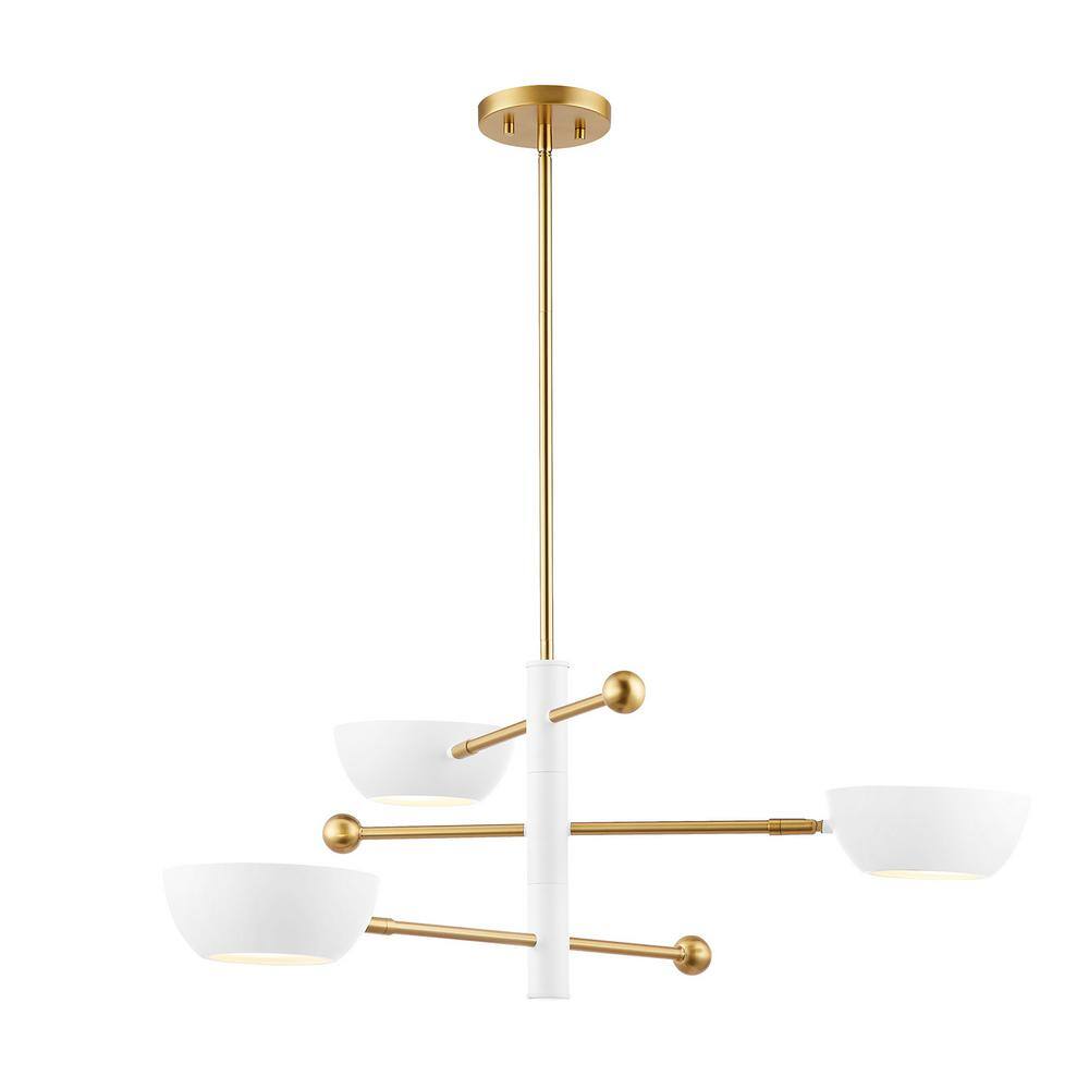 33.75 in. W x 12 in. H 3-Light White and Natural Brass Contemporary Chandelier with Metal Shades price history on PriceWatchPro