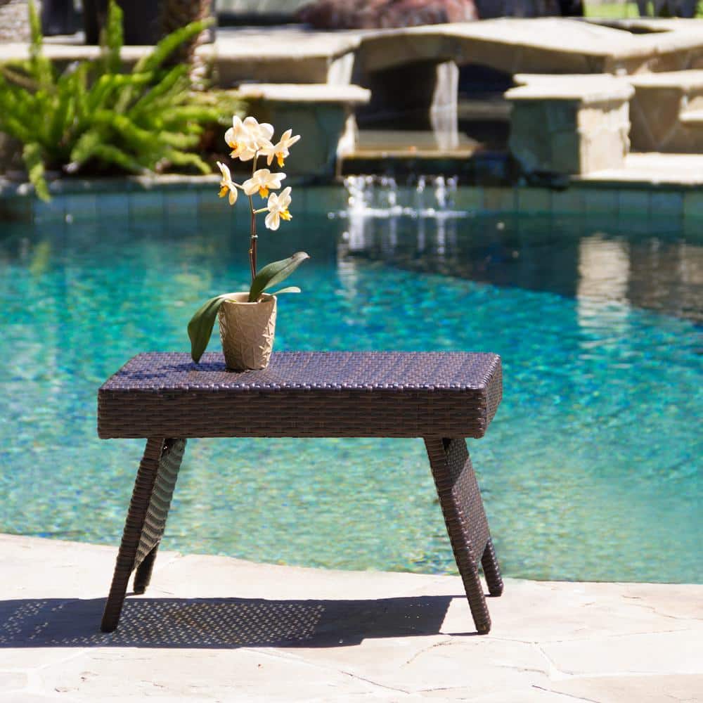 Salem Brown Rectangular Faux Rattan Outdoor Patio Side Table price history on PriceWatchPro