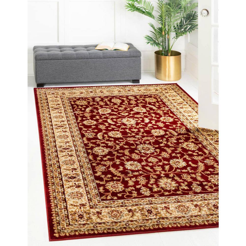 Red and Gold Rectangular Floral Synthetic Area Rug 4' x 6'