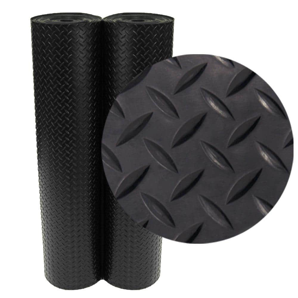 Rubber-Cal Diamond Plate Rubber Flooring Rolls Black