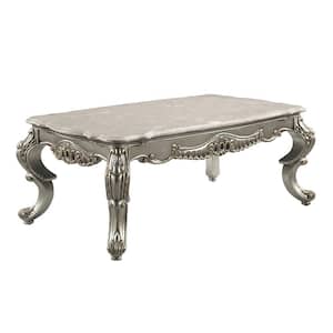 Miliani 52 in. Natural Marble and Antique Bronze Finish Rectangle Marble Coffee Table