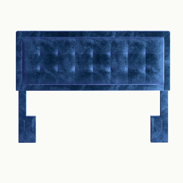 Restrite Zayn Blue Velvet Upholstered, Dark Blue Velvet Headboard