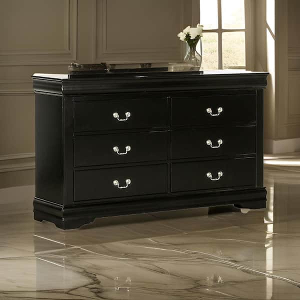 Black and Nickel 6-Drawer 58.5 in. Dresser Without Mirror