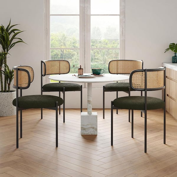 Green Upholstered Dining Chair With Rattan Back (Set of 4)