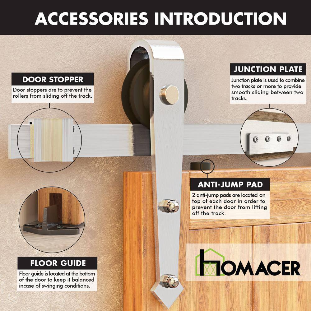 Brushed Nickel Sliding Barn Door Hardware Kit with Arrow Design Roller
