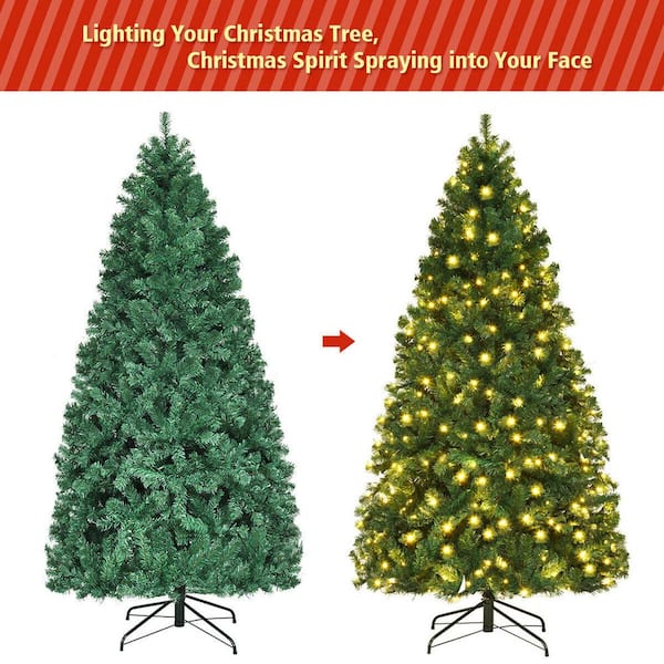 7Ft Pre-Lit PVC Artificial Christmas Tree Hinged w/Multicolor LED Lights & Stand 