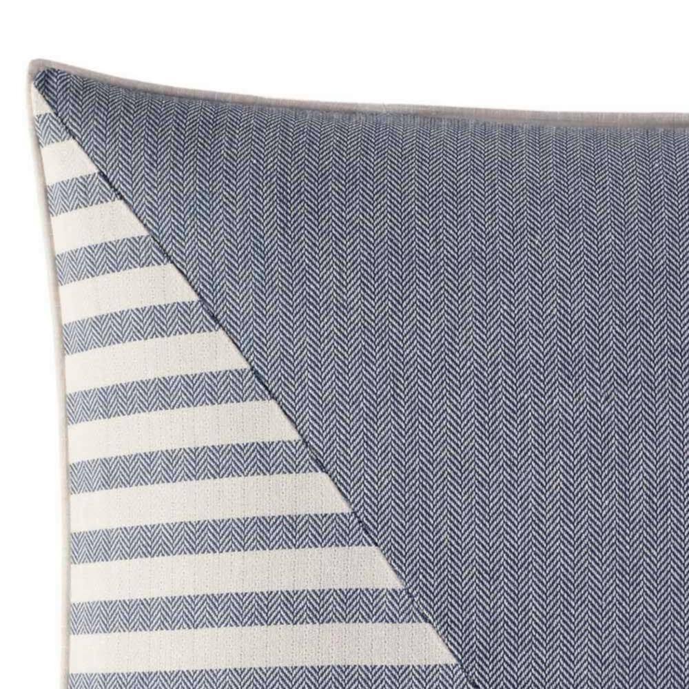 Medium Blue and Gray Embroidered Rectangular Throw Pillow