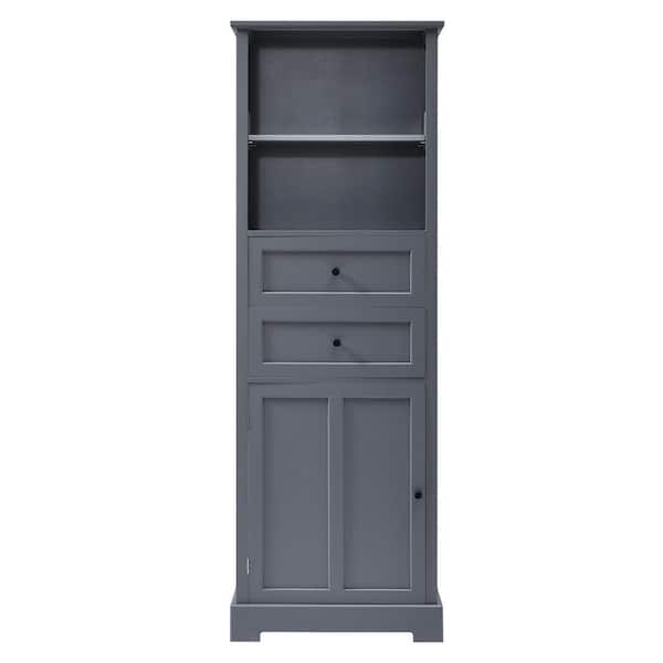 JimsMaison 22 in. W x 12 in. D x 66 in. H Gray Linen Cabinet with Adjustable Shelf and Drawers
