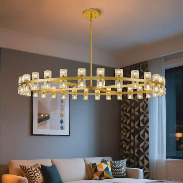 60 lights 61 in. Gold Wagon Wheel Chandelier, Crystal Round Chandelier for Dining Room, Living Room, Kitchen, Foyer