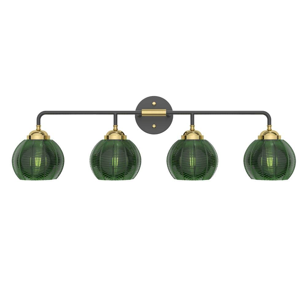 32.3 in. 4-Light Medieval-Style Black Gold Bathroom Vanity Light with Textured Emerald Glass Shades price history on PriceWatchPro