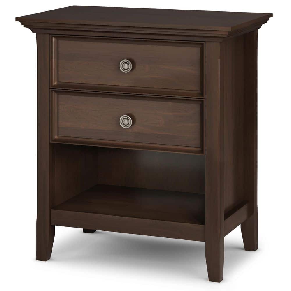 Natural Aged Brown Solid Wood 2-Drawer Bedside Table