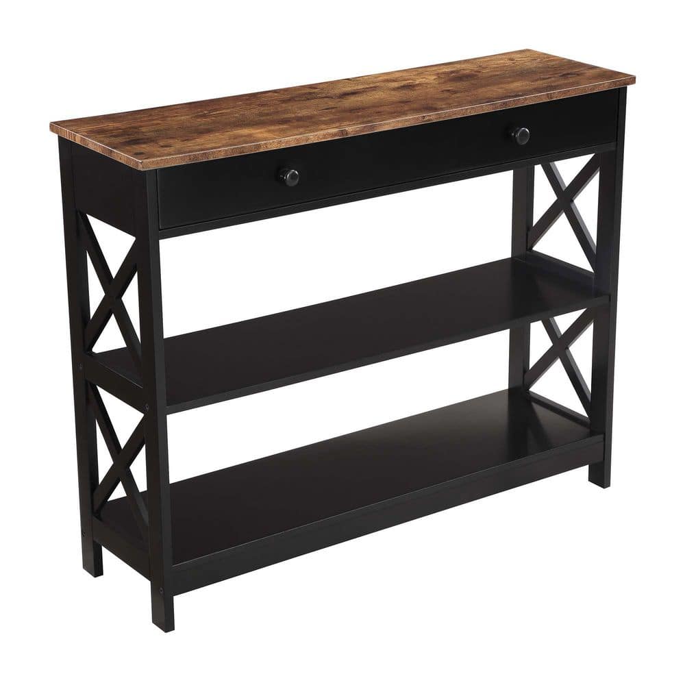 Oxford Barnwood Console Table with Drawer and Shelves