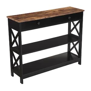 Oxford 39.5 in. Black Rectangle Barnwood Top 1 Drawer Console Table