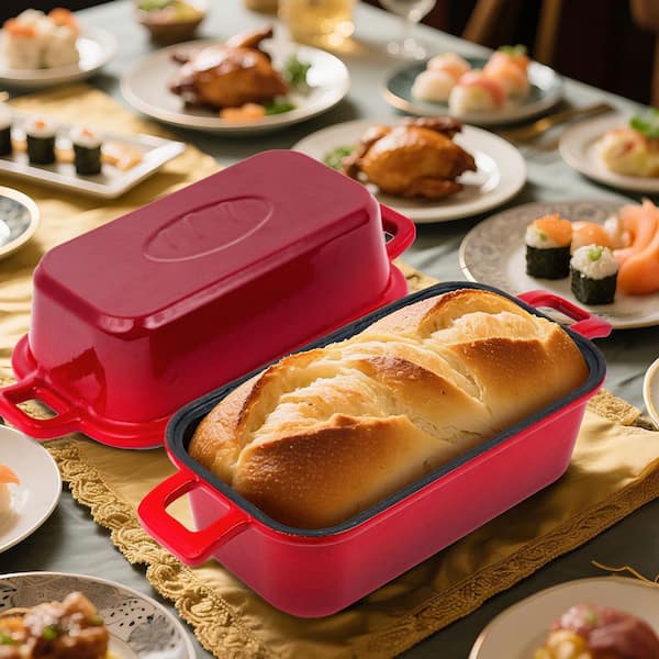 Enameled Cast Iron Loaf Pan with Lid Rectangular Heavy-Duty Bread Oven Dutch Oven for Sourdough Baking