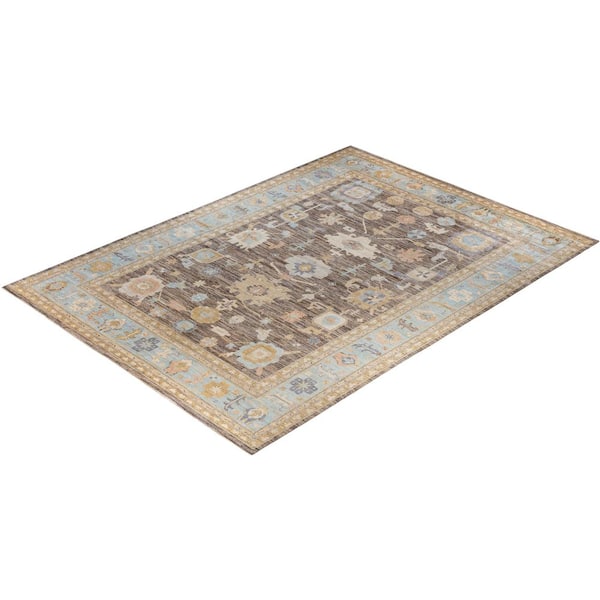 Oushak Gray 10 ft. x 14 ft. Floral Wool Indoor Area Rug