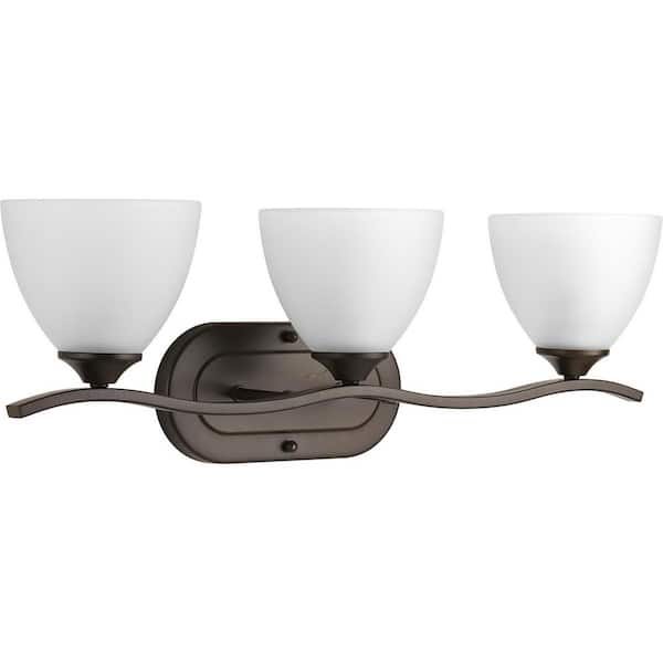 Progress Lighting Laird Collection 3-Light Antique Bronze Etched Glass Traditional Bath Vanity Light