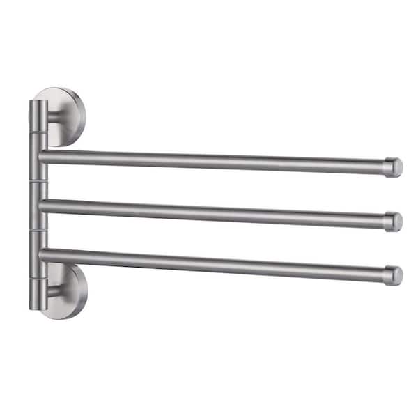 13.2 in. SUS 304 Stainless Steel Wall Mounted 3-Swivel Arms Towel Bar with Concealed Hardware in Brushed Nickel
