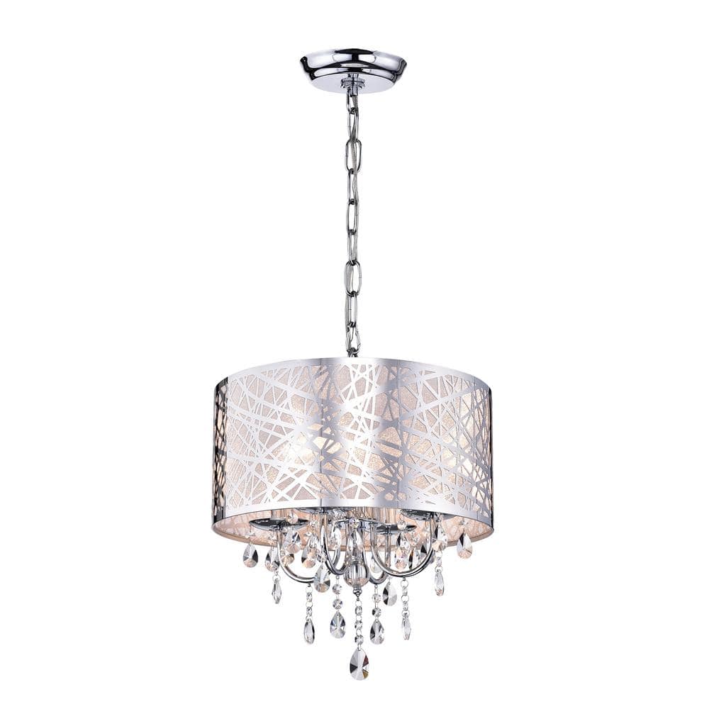17" Chrome Abstract Drum Chandelier with Crystal Accents