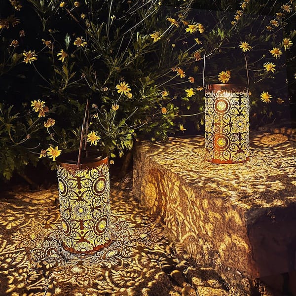 2 Pack Solar Lanterns Outdoor Hanging Lantern Lights, Sunflower