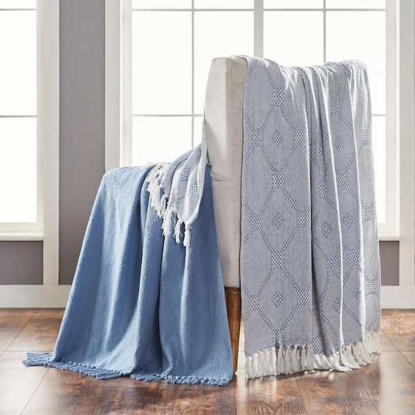 MODERN THREADS 2-Pack Chester Ash Blue 100% Cotton 50 in. x 60 in. Throw Blanket
