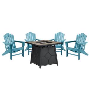 Classic 5-Piece Wood Adirondack Patio Conversation Seating Fire Pit 16.14 in. Seating Set Set in Blue
