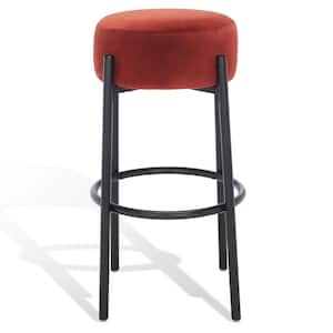 Paisleigh Metal Leg 30 in. Rust Pine Wood Barstool with Velvet