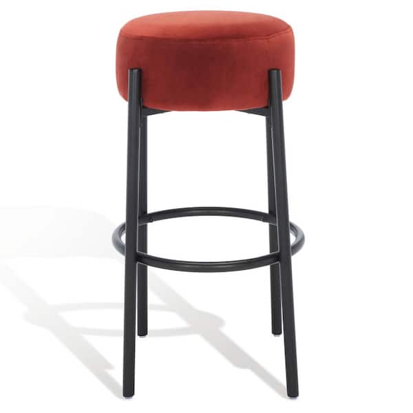 SAFAVIEH Paisleigh Metal Leg 30 in. Rust Pine Wood Barstool with Velvet