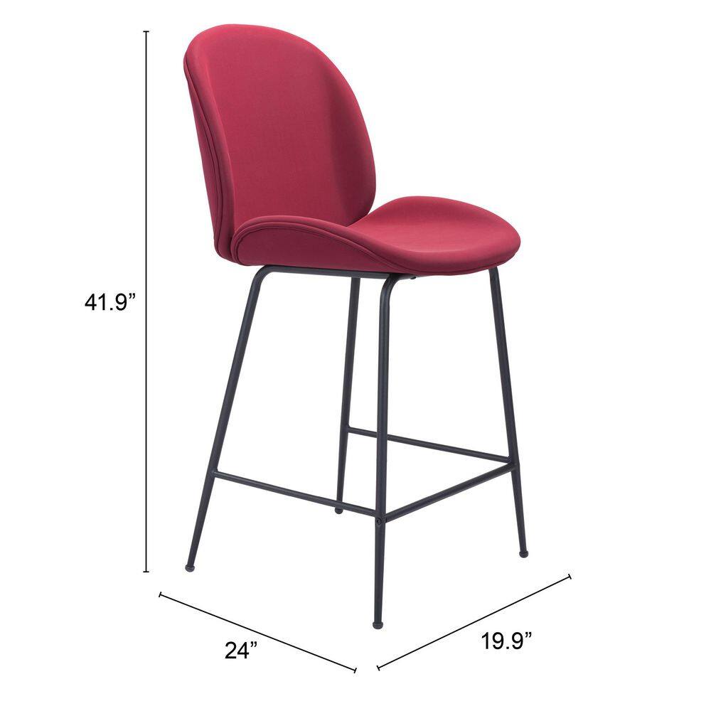 Contemporary Red Velvet & Steel Counter Stool