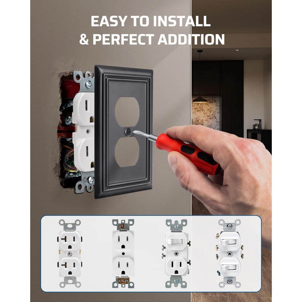 Black Metal Duplex Outlet Wall Plates, 4-Pack