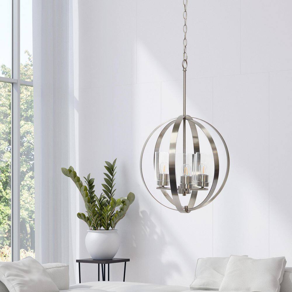 Modern 18" Brushed Nickel Globe Pendant with Clear Glass Shades