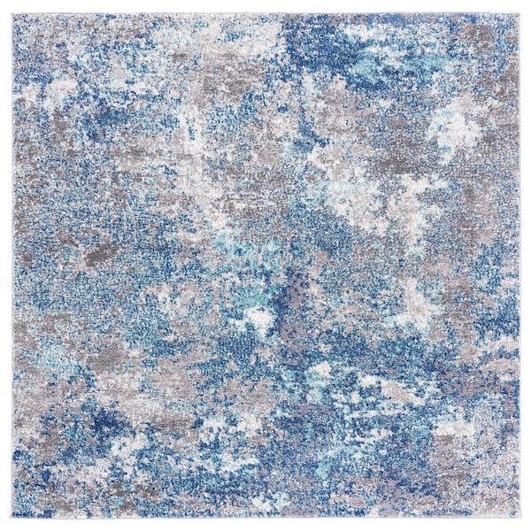 SAFAVIEH Aston Navy/Gray Doormat 3 ft. x 3 ft. Distressed Geometric Square Area Rug