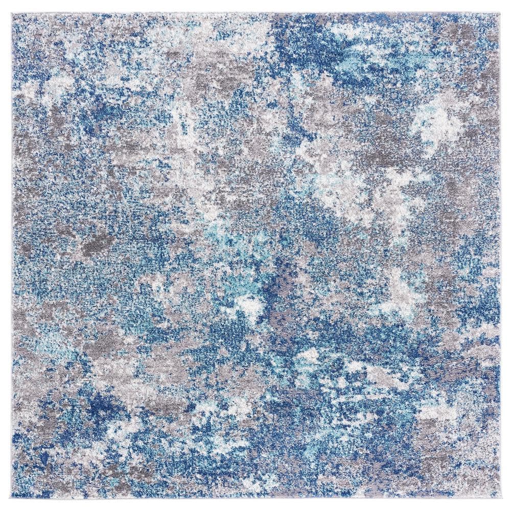 Navy and Grey Abstract Square Synthetic Area Rug