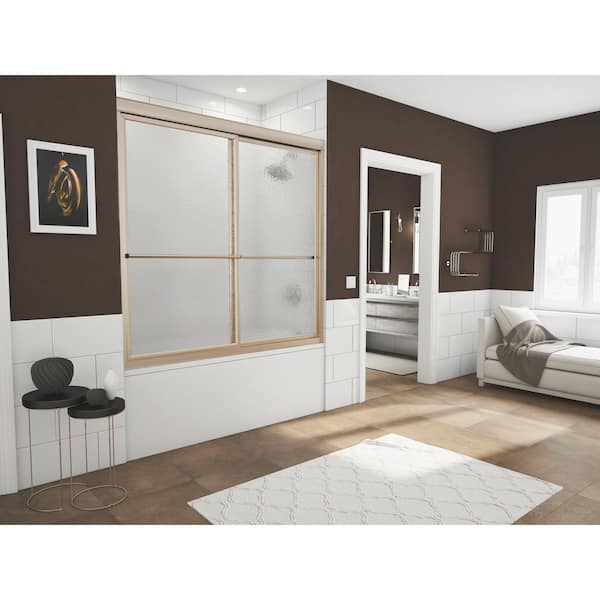 Coastal Shower Doors Newport 54 in. to 55.625 in. x 55 in. Framed Sliding Bathtub Door with Towel Bar in Brushed Nickel and Aquatex Glass